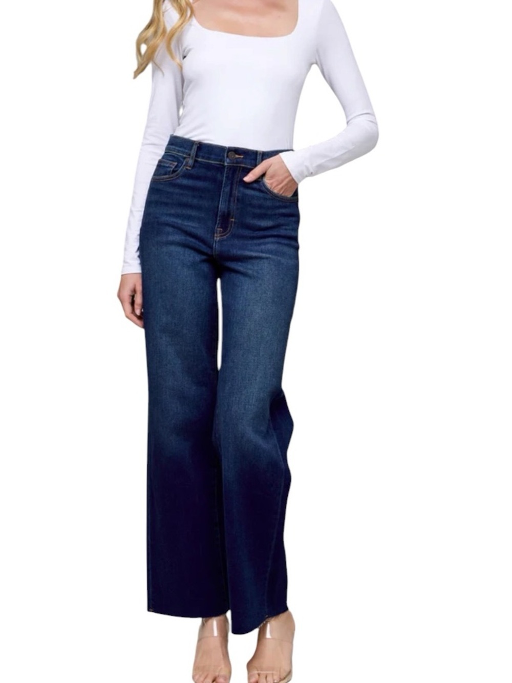 Hidden Logan Dark Wash Clean Stretch Dad Jeans Sz 26 High Stretch Wide Leg